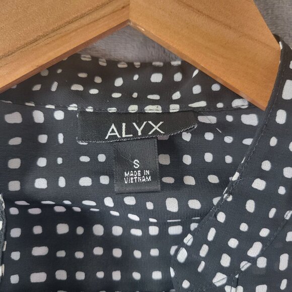 Alyx Womens Sheer Shirt Dress Black White Dot Print Button Front Size S Career‎ - Picture 2 of 12